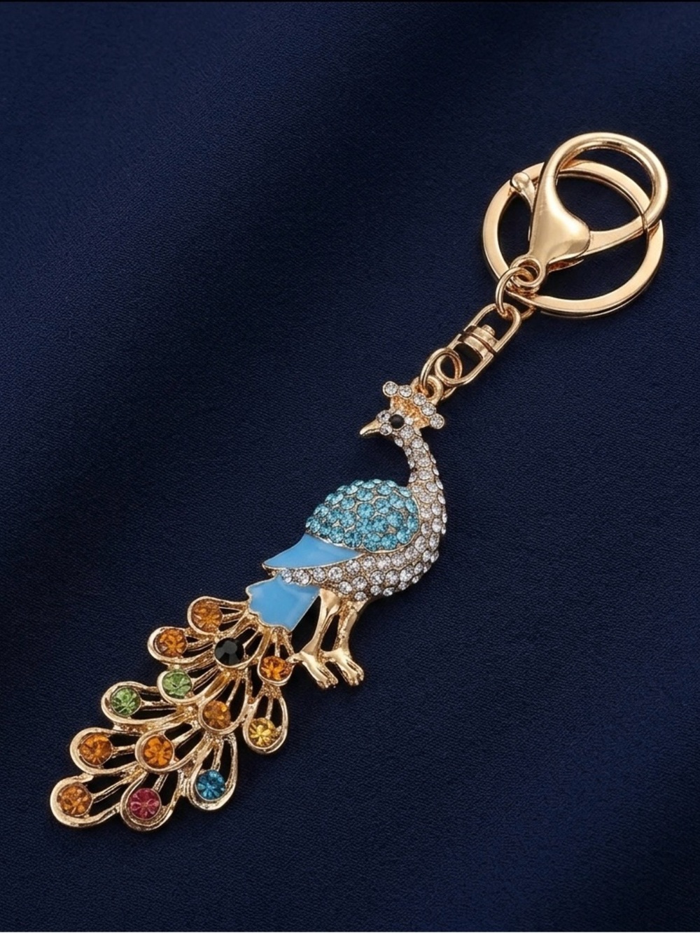 NWT Rhinestone Peacock Purse Charm & Keychain | Gold Tone